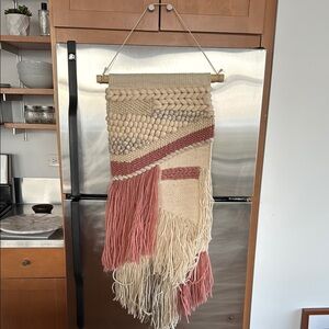 World Market Woven Wall Hanging Tapestry in Cream and Pink